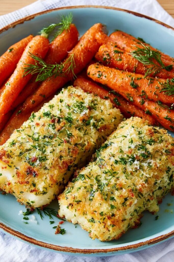 Parmesan Fish Sticks with Glazed Carrots Recipe