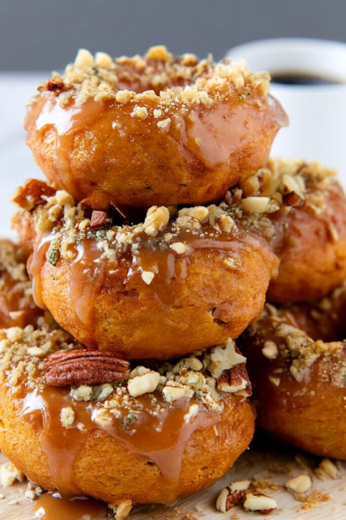 Pumpkin Spiced Donuts with Bourbon Caramel Glaze Recipe