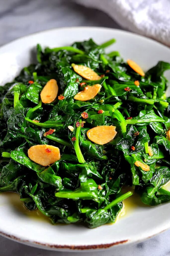 Spinach with Garlic Chips Recipe