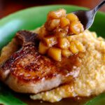 Pork Chops with Apples & Creamy Bacon Cheese Grits Recipe