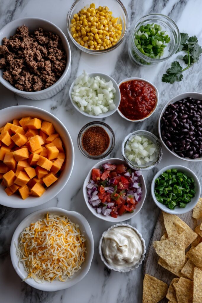 Cheesy Beef and Sweet Potato Taco Casserole Recipe