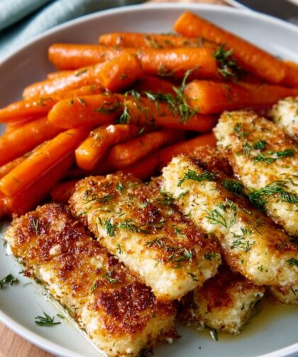 Parmesan Fish Sticks with Glazed Carrots Recipe