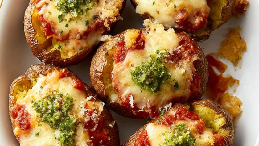 Pesto Pizza Baked Potatoes Recipe