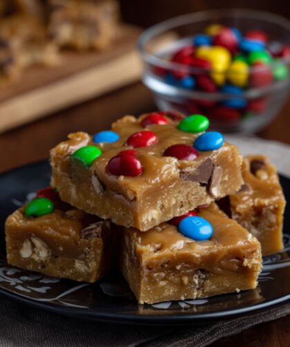 Candy-Covered Caramel Bars Recipe