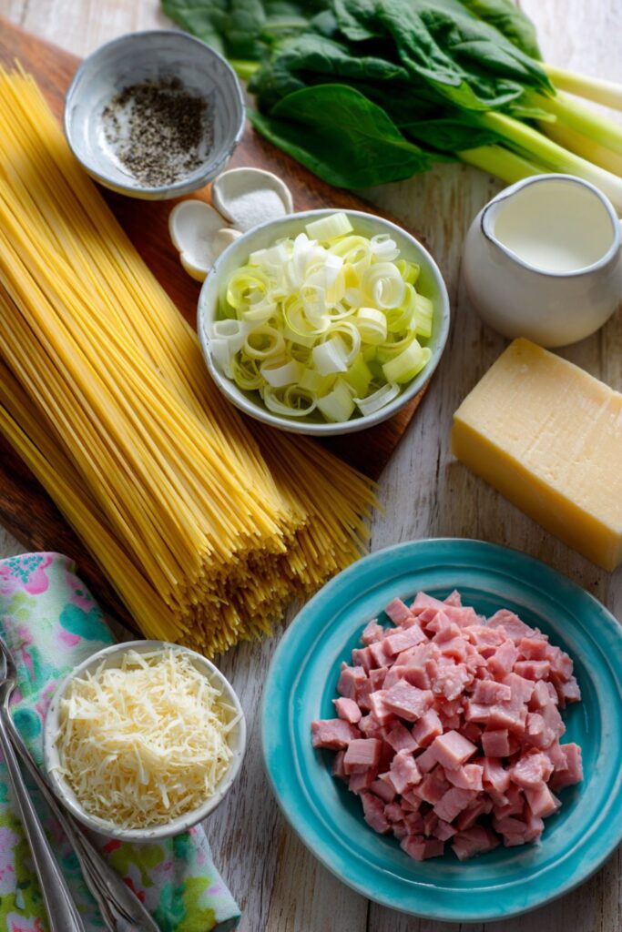 Pasta with Ham, Leeks and Spinach Recipe