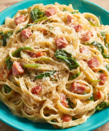 Pasta with Ham, Leeks and Spinach Recipe