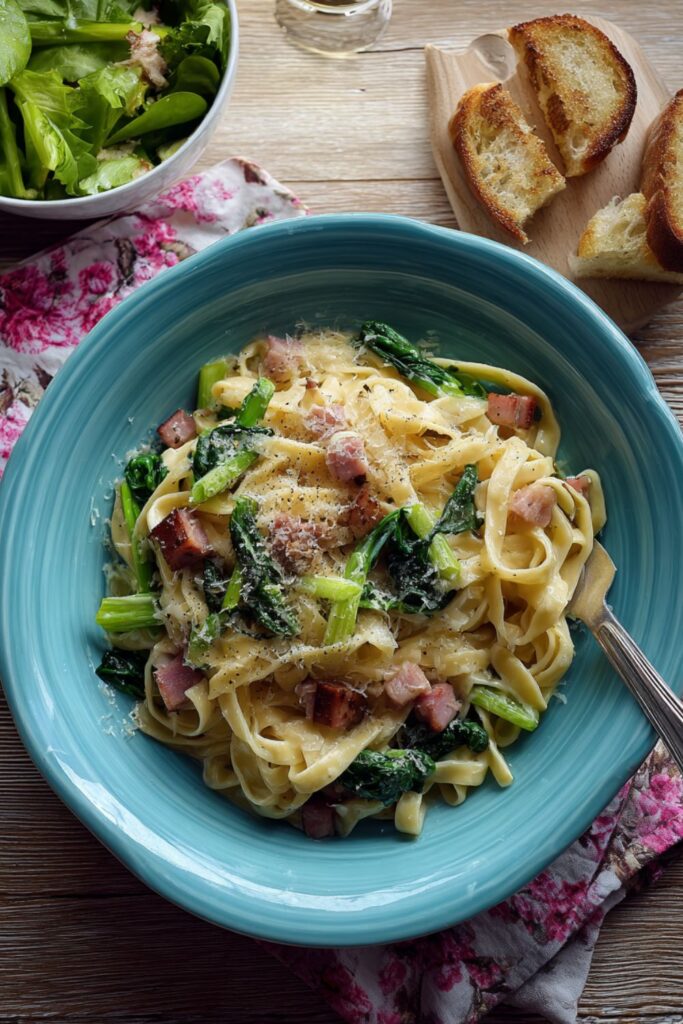 Pasta with Ham, Leeks and Spinach Recipe