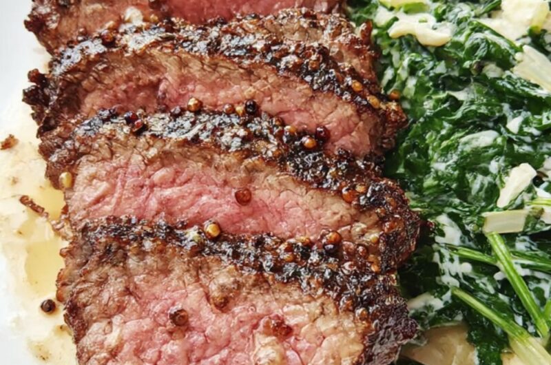 Peppercorn-Crusted Steak with Creamed Spinach Recipe