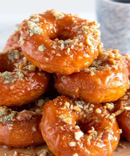 Pumpkin Spiced Donuts with Bourbon Caramel Glaze Recipe