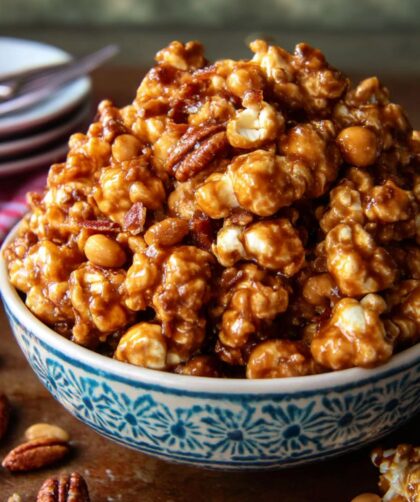 Salted Peanut Butter Caramel Corn with Bacon Recipe